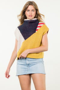 Geometric Mock Neck Knit Top