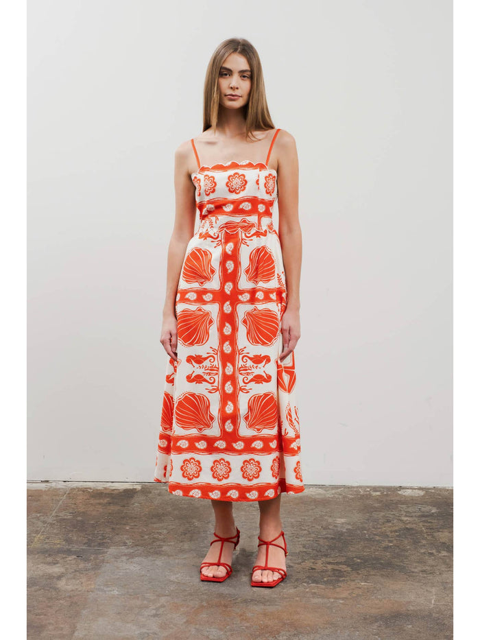 Red Patterned Midi Dress