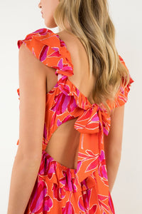 Ruffle Tie Back Midi Dress