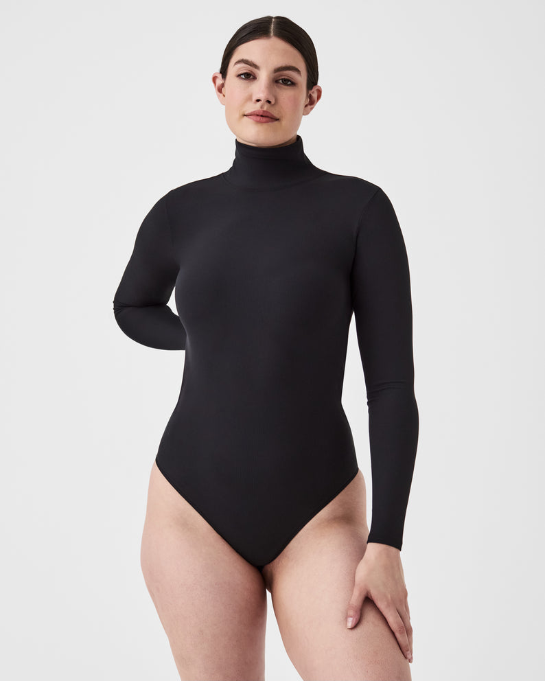Spanx Suit Yourself Long Sleeve Ribbed Bodysuit in Black