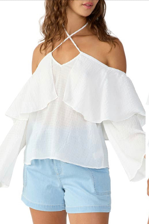 Halter Ruffle Blouse in White