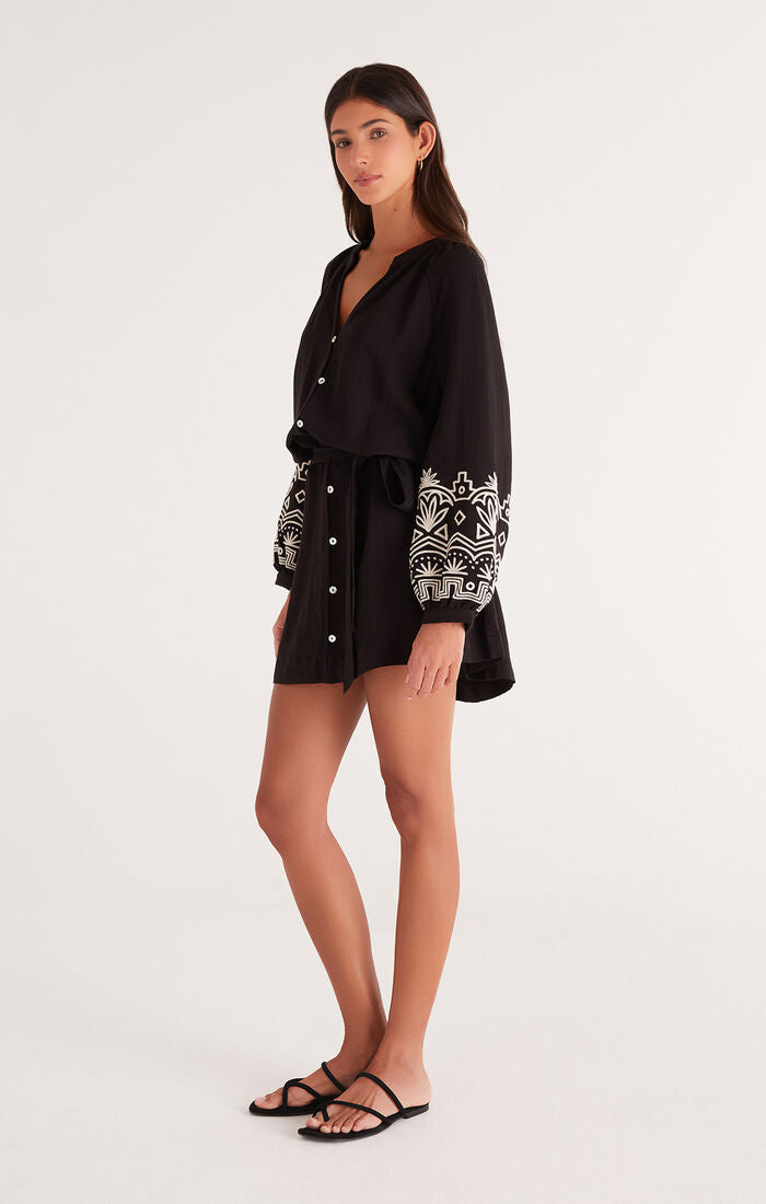 Malia Embroidered Mini Dress in Black