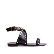 Gold Studded Ankle Sandals in Black