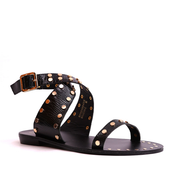 Gold Studded Ankle Sandals in Black