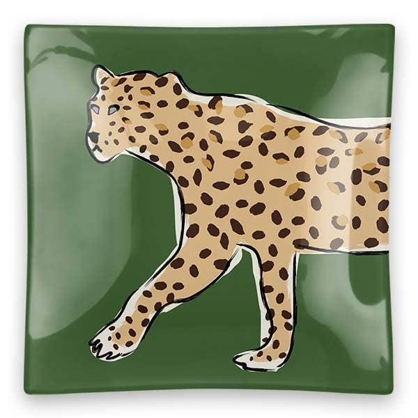 Square Walking Leopard Trinket Tray- Green