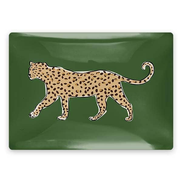 Rectangle Walking Leopard Trinket Tray in Green