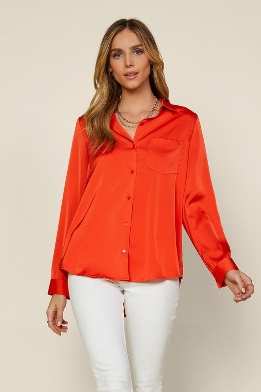Liza Satin Shirt in Cherry Orange