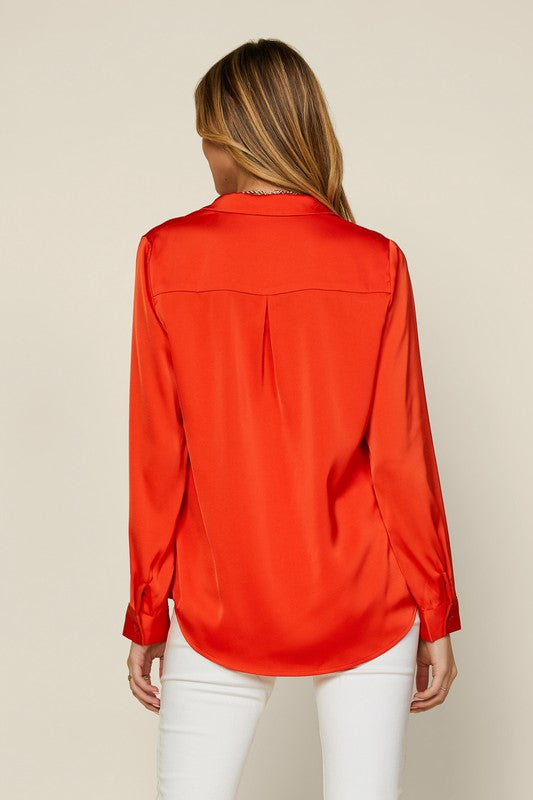 Liza Satin Shirt in Cherry Orange