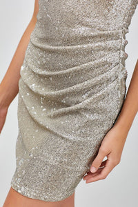 Sequin Halter Neck Dress in Beige