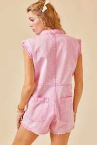 Washed Denim Romper in Pink