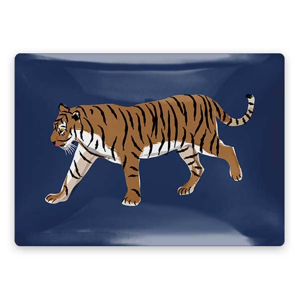 Rectangle Walking Tiger Trinket Tray in Navy