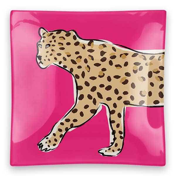 Square Walking Leopard Trinket Tray- Pink