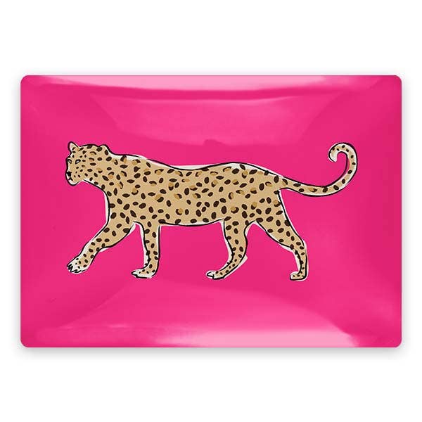 Rectangle Walking Leopard Trinket Tray in Pink