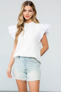 Ruffle Sleeve Sweater in White