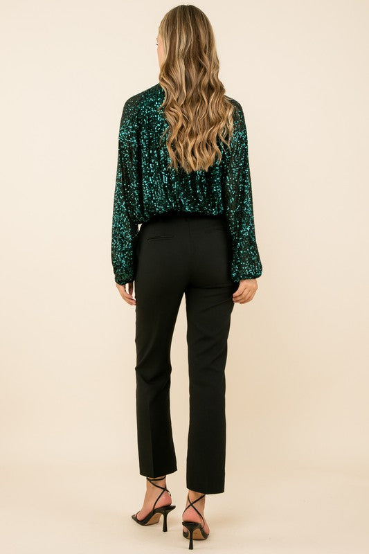 Long Sleeve Sequin Top in Teal