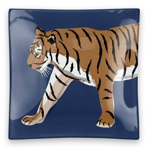 Square Walking Tiger Trinket Tray- Navy