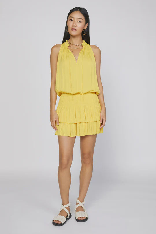Brook Sleeveless Pleated Mini Dress-Sunny Yellow